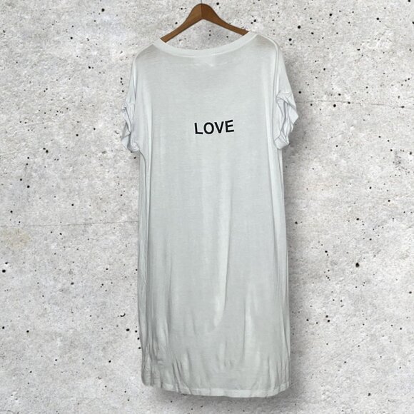 Compli K One‎ Size O/S White V-Neck Logo Soft Knit T-Shirt Love Pullover Dress - Picture 2 of 4